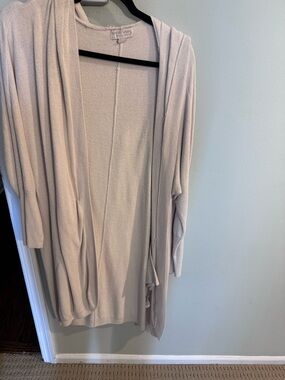 Barefoot Dreams Drape-Front Beige Open Cardigan
